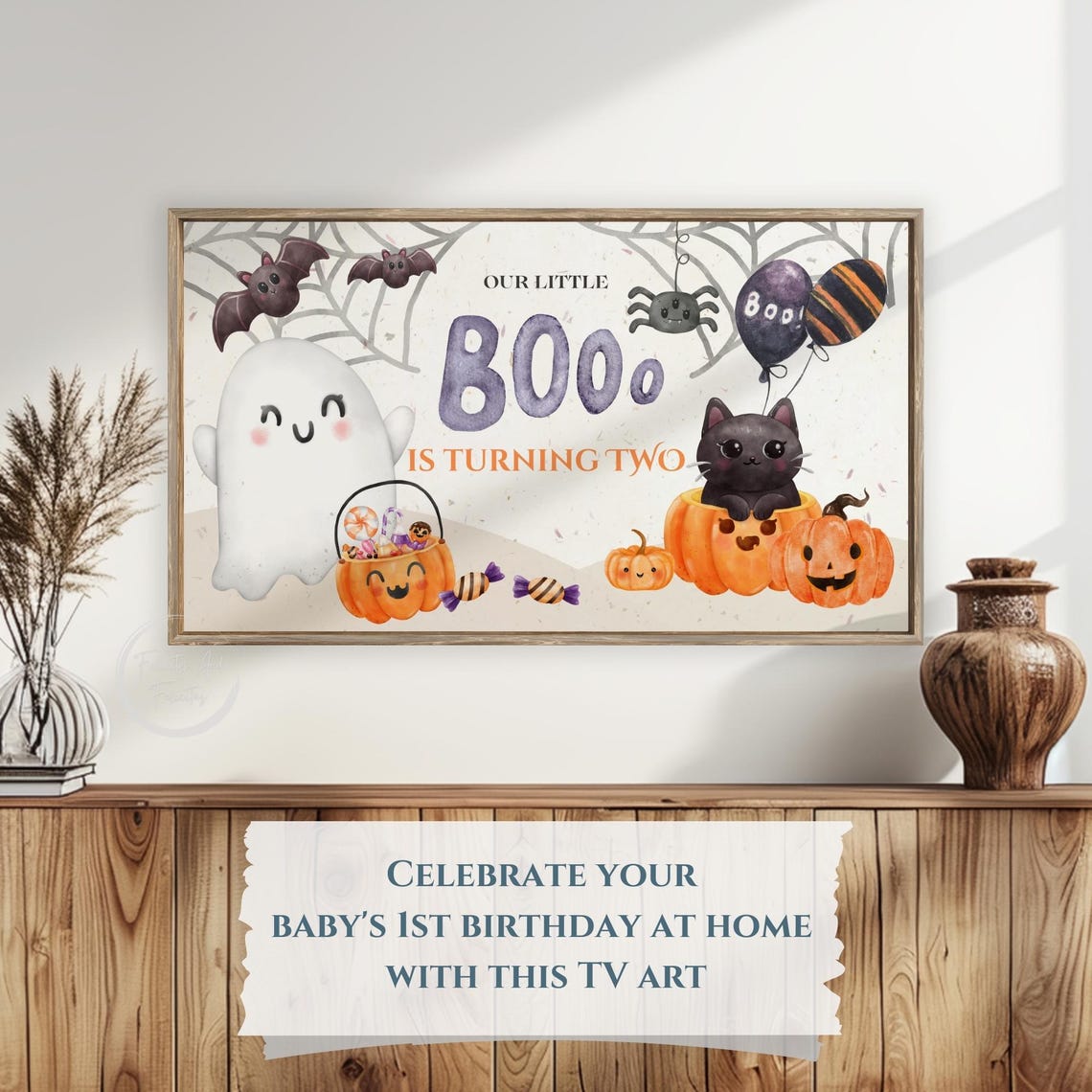 Our Little Boo Is Turning Two Halloween Birthday Party Sign Poster - Image 5