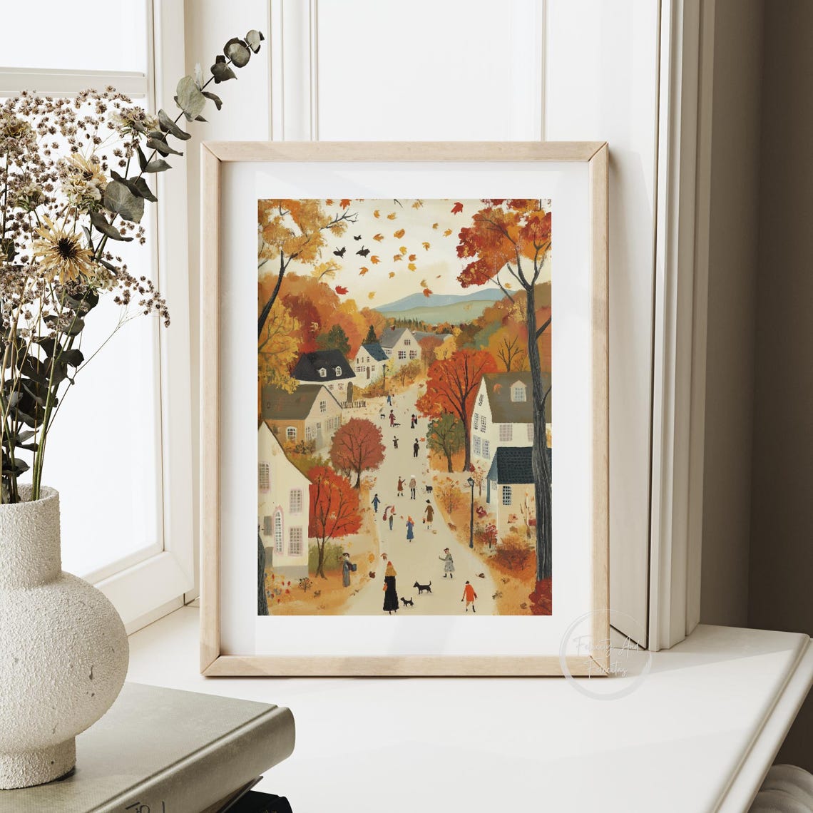 Cozy Fall Wall Art Cute Autumn Decor Warm Tone Cottagecore Cozy Season Cityscape Art - Image 6