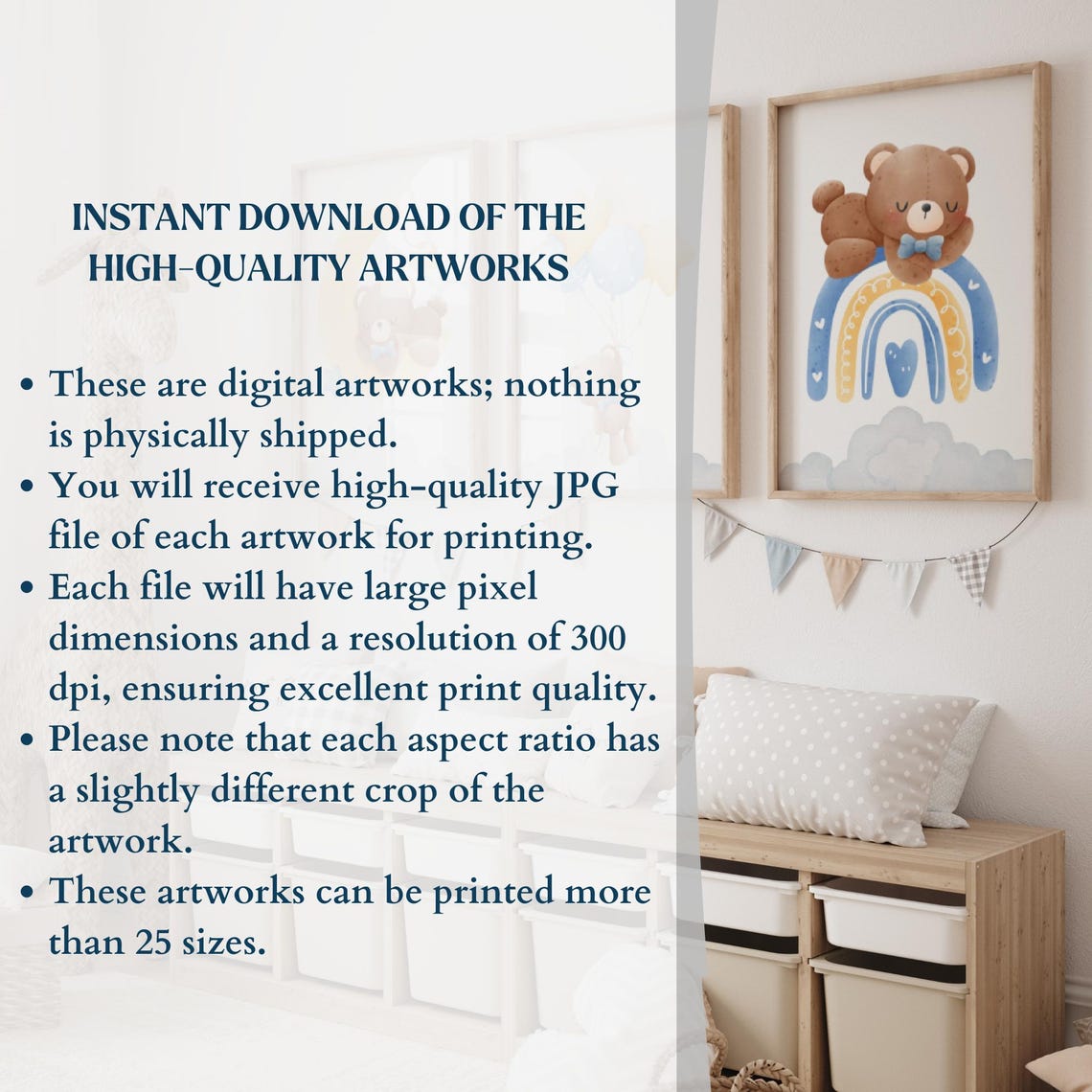 Cute Teddy Bear Nursery Wall Art Set Gender Neutral Nursery Print Toddler Room Teddy Bear Art - Image 2