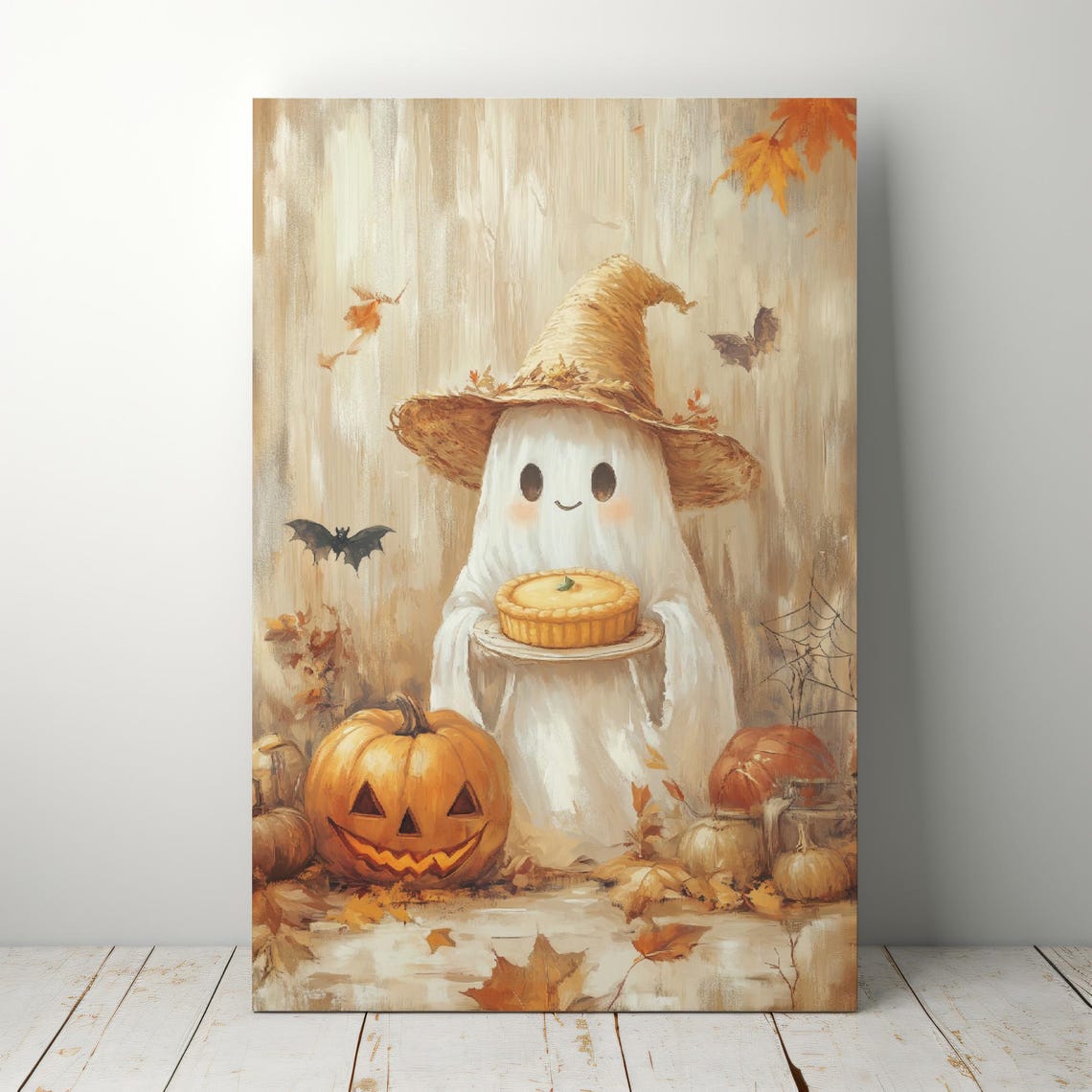 Cute Ghost With Pumpkin Pie Jack O Lanterns Halloween Wall Art - Image 6