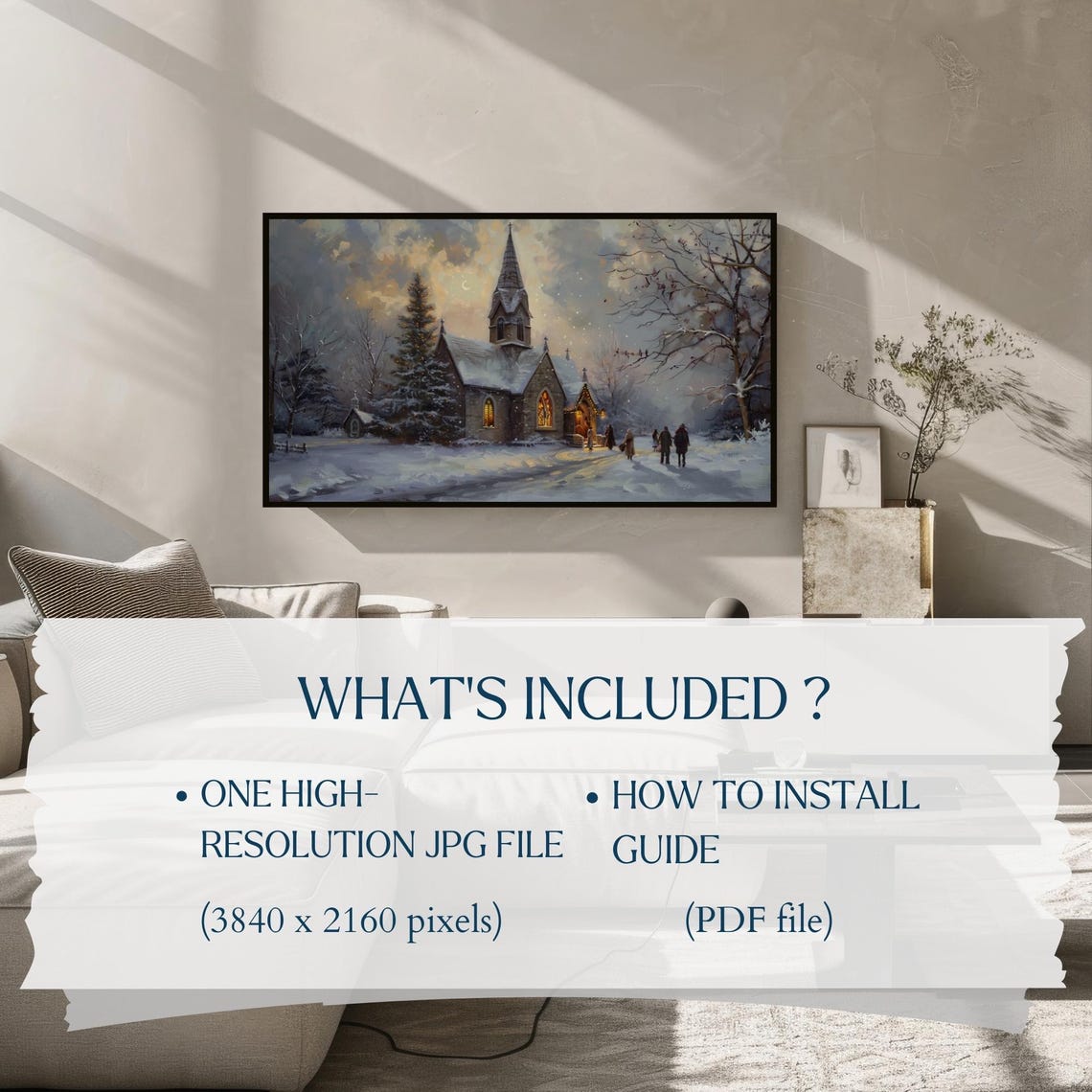 Snowy Church on Christmas Eve Night in Falling Snow Winter Poster - Image 2