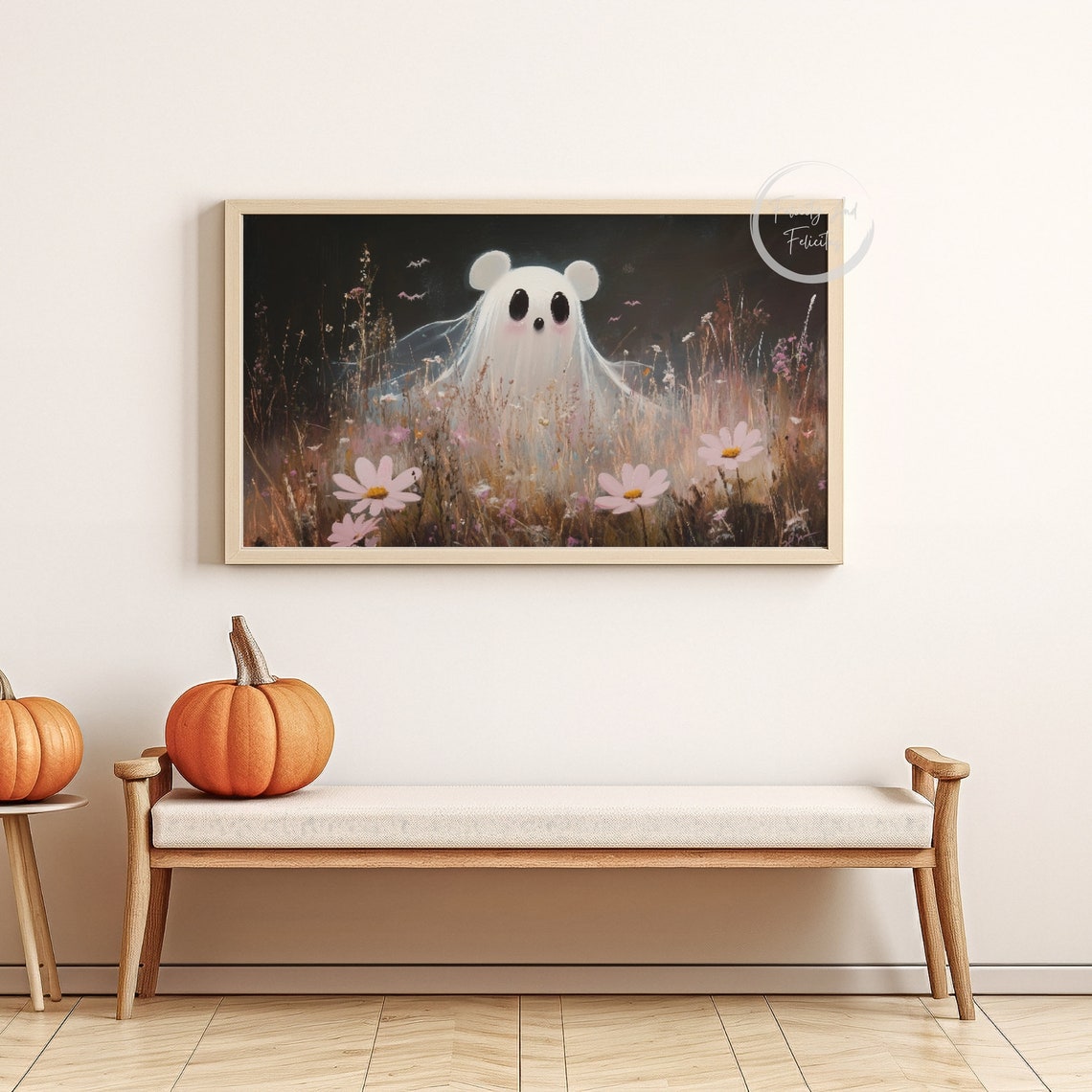 Cute Mouse Ghost Wildflower Meadow Night Halloween TV Art Poster - Image 5