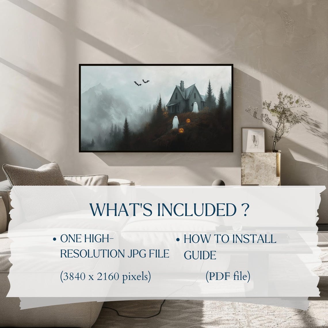 Frame Tv Art Haunted House Halloween Tv Art Phantom Manor Halloween Decor Cute Ghosts Halloween Art - Image 2