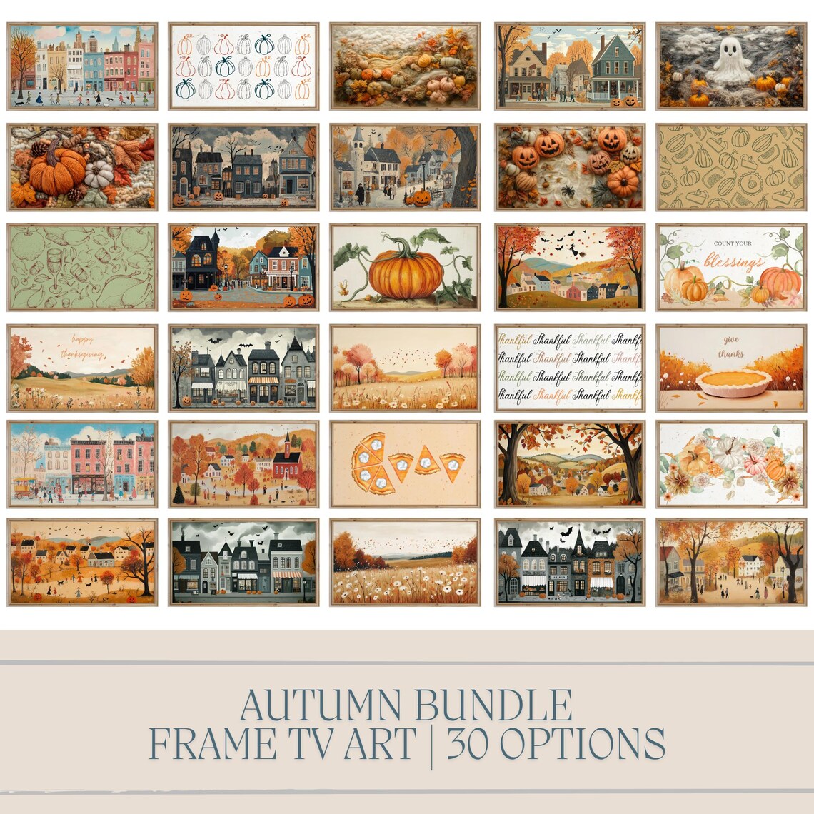 Autumn Frame TV Art Bundle 30 Fall Halloween Thanksgiving Designs Poster