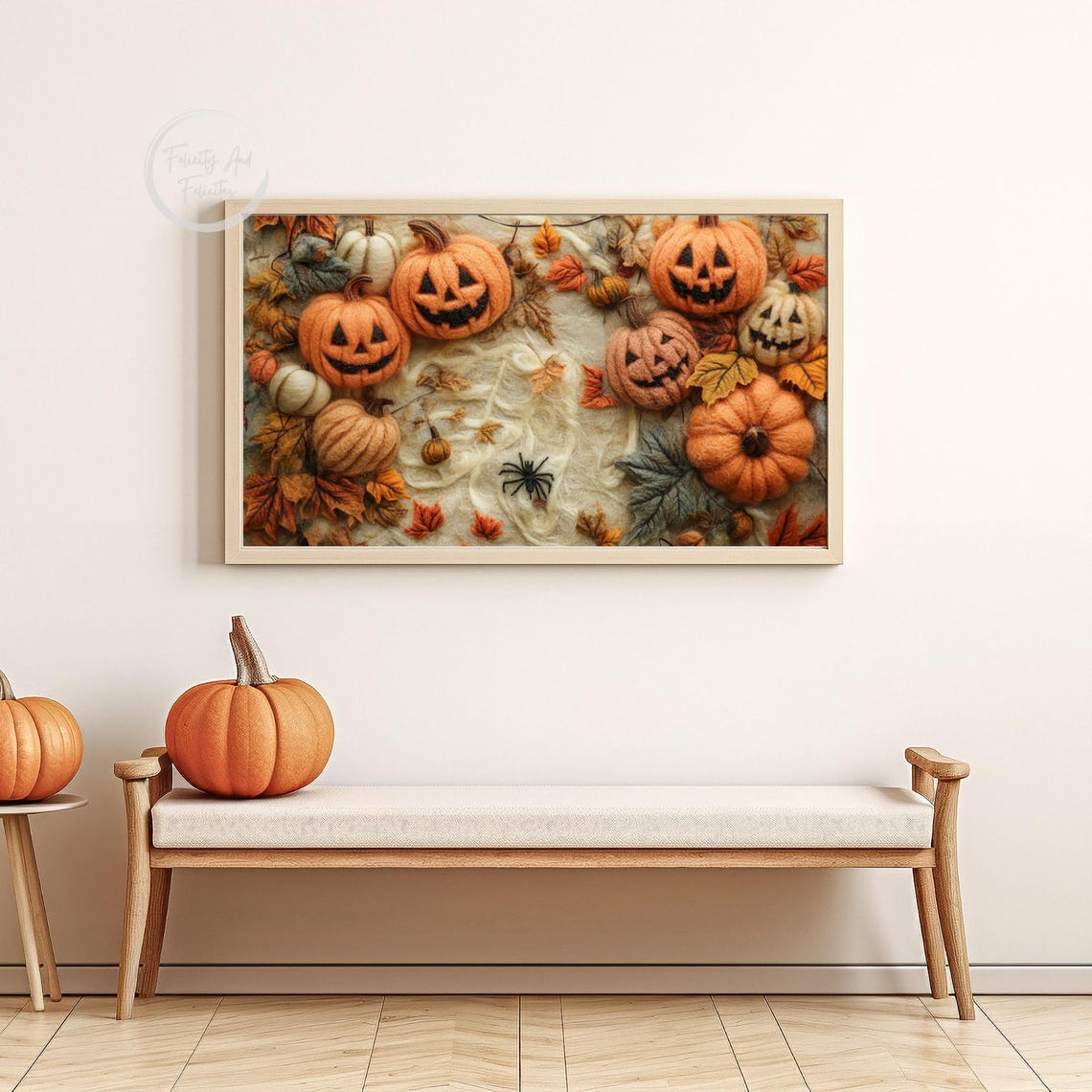 Felt Wool Halloween Pumpkins Jack O Lantern Fall Cozy Wall Art - Image 6