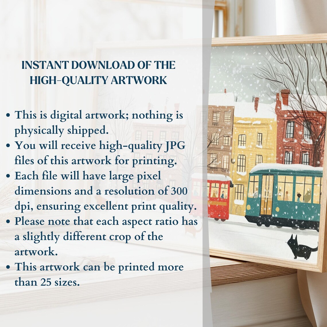 Charming Snowy City Street Cats Red Tram Vintage Winter Poster - Image 2