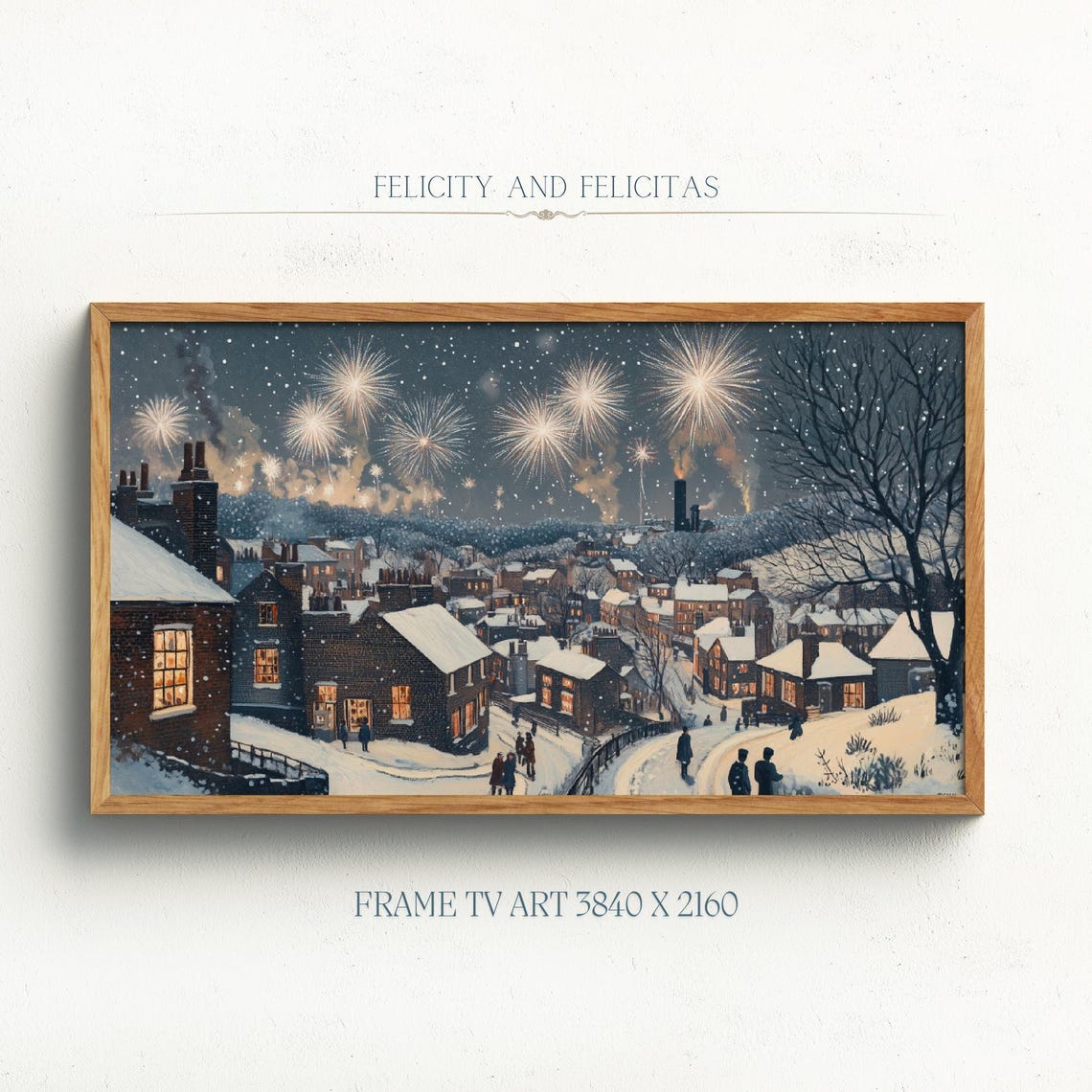 Vintage New Years Frame Tv Art Tv Art Of Happy New Years Celebration Snowy Cityscape Art New Years Decor New Years Eve Art For Tv