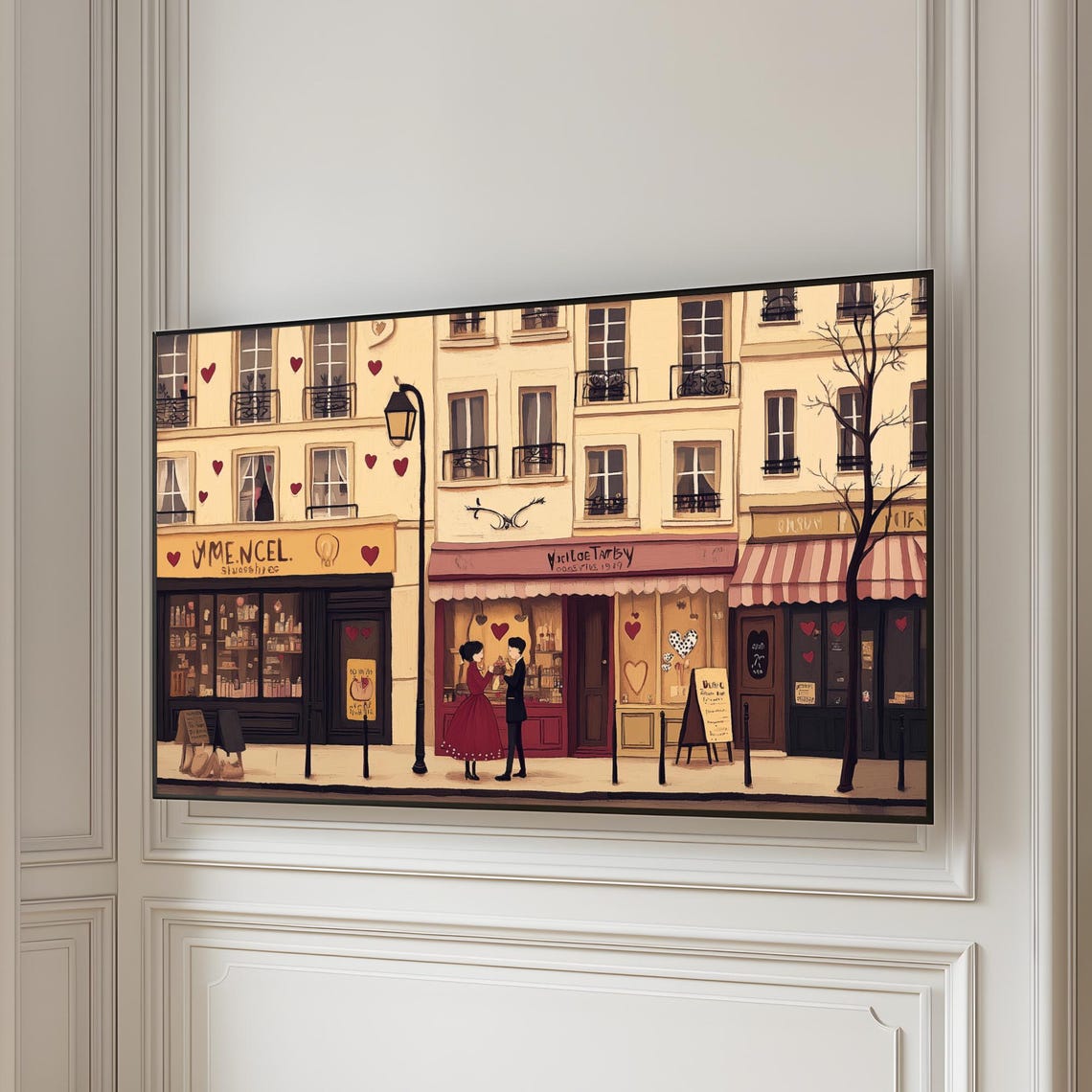 Valentines Day Romantic Paris Street Couple Hearts Vintage Poster - Image 5
