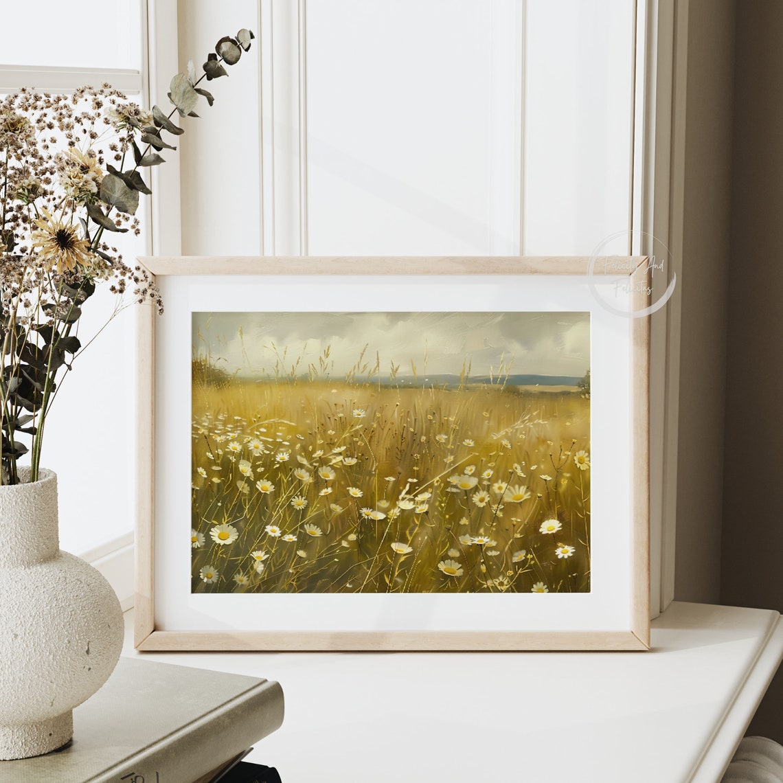 Golden Wildflower Daisy Field Vintage Neutral Countryside Wall Art - Image 5