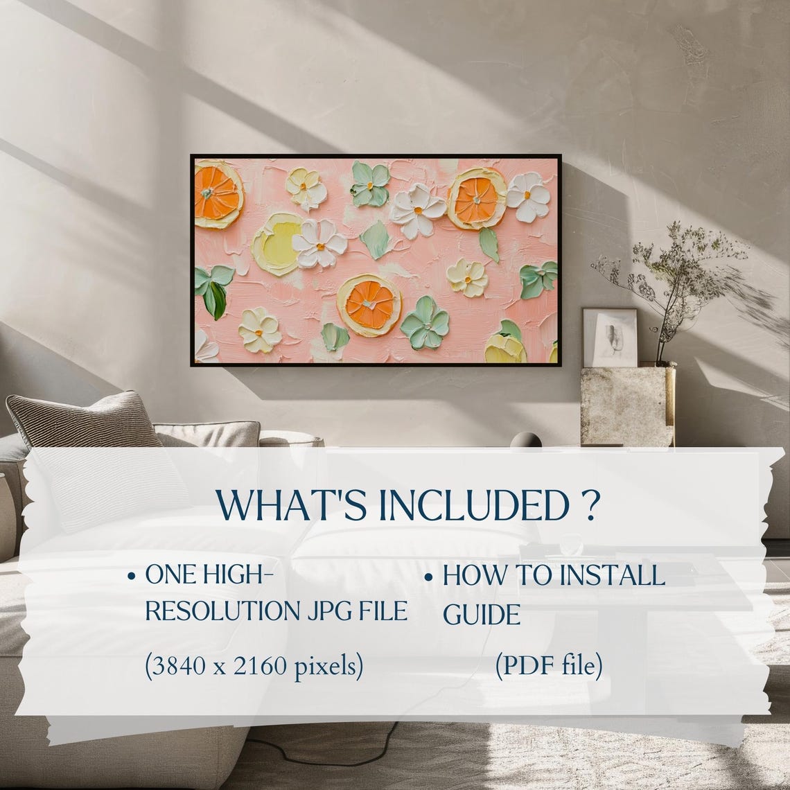 Textured Impasto Pink Citrus Slice Floral Abstract Painting Poster - Image 2