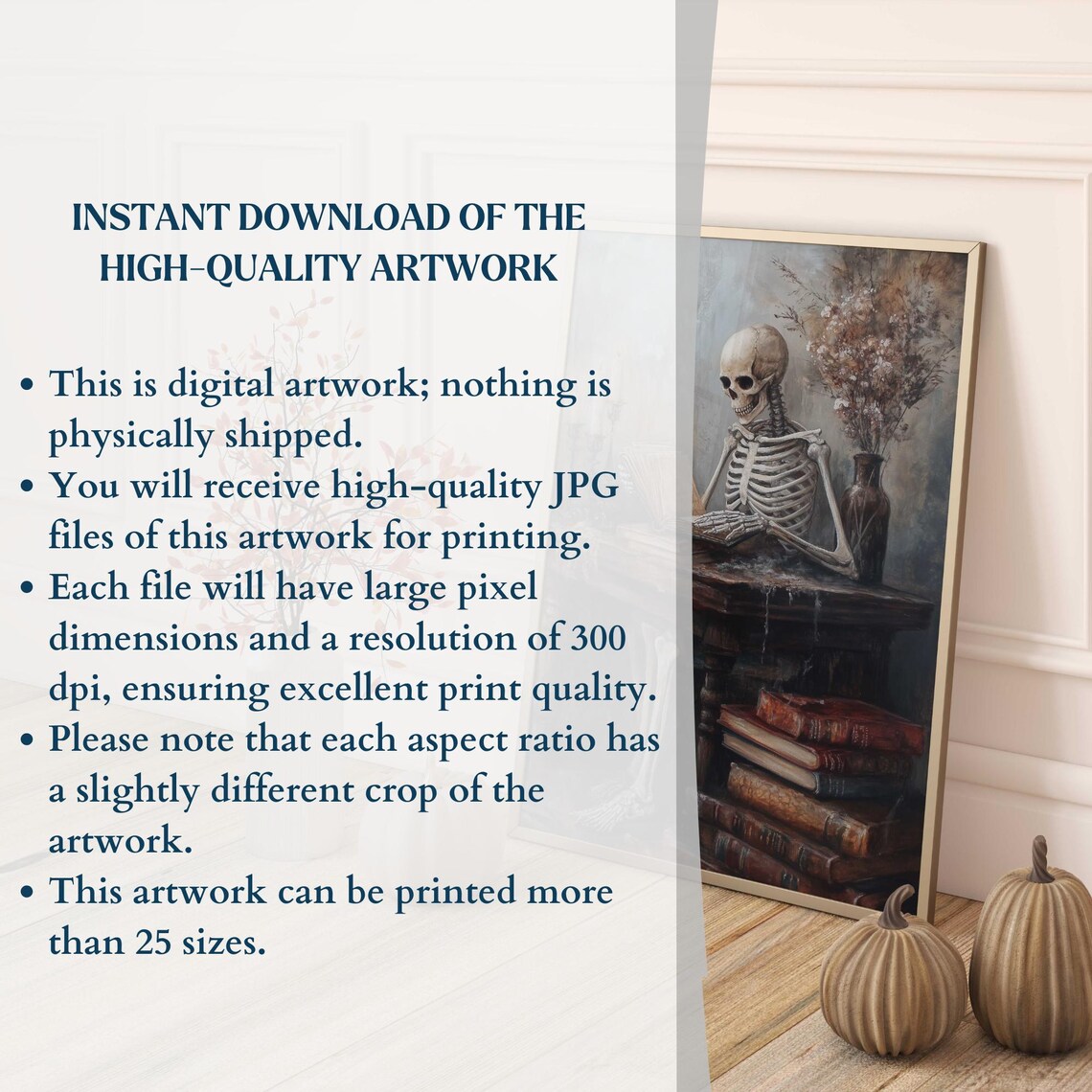 Skeleton Reading Book at Candlelit Desk Dark Academia Halloween Art Poster - Image 3