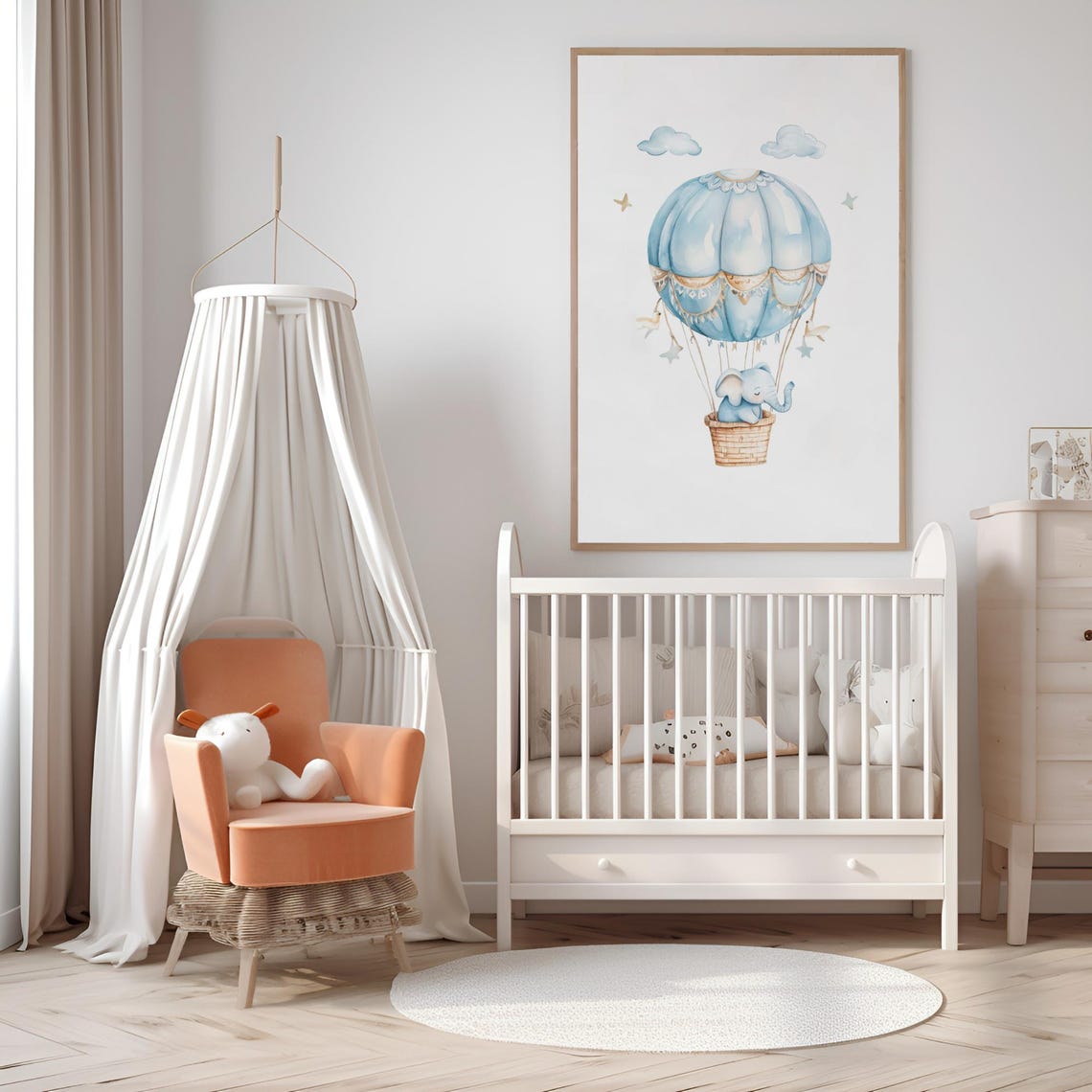 Blue Elephant Nursery Wall Art Watercolor Elephant Nursery Decor Cute Kids Room Illustration Blue Nursery - Image 6