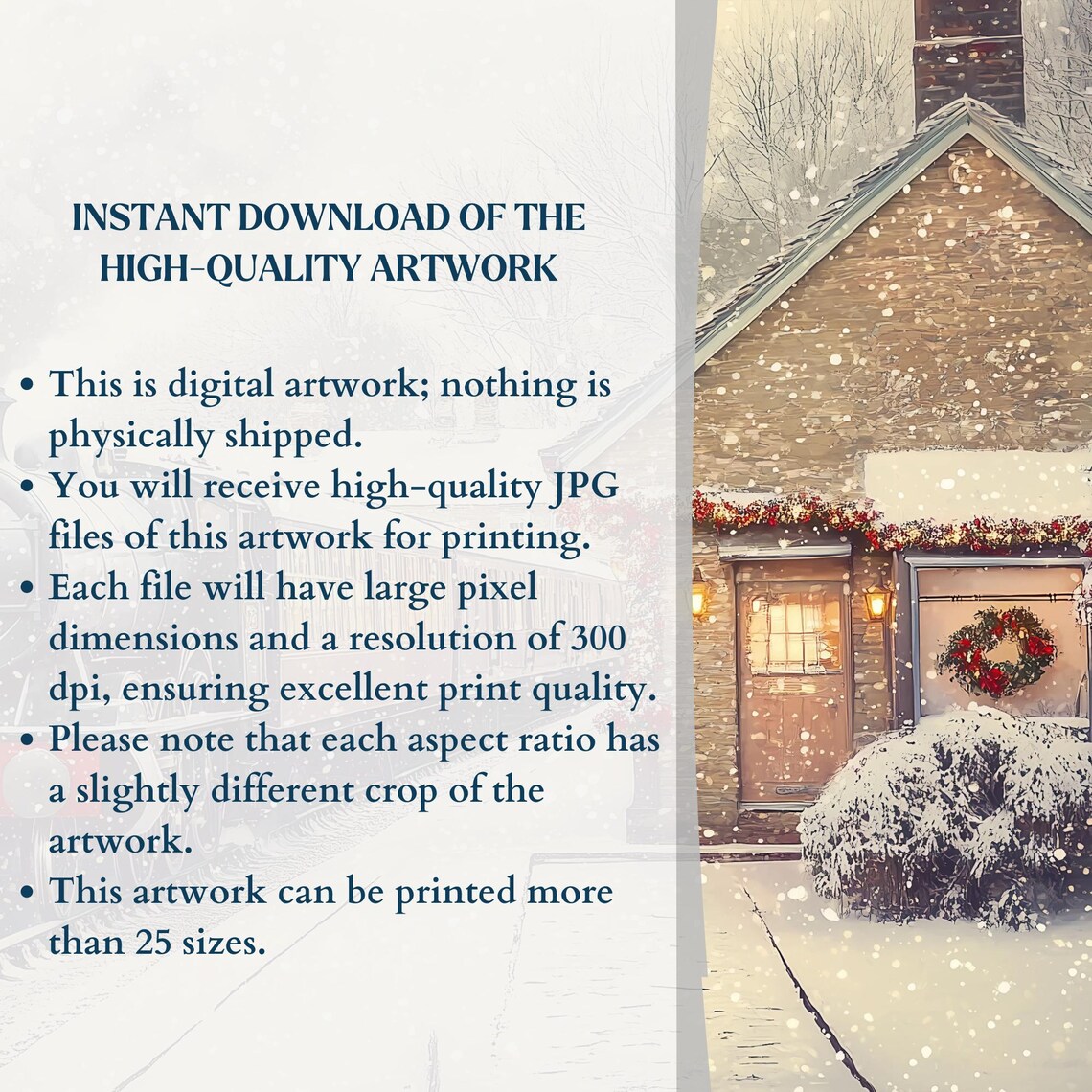 Vintage Christmas Steam Train Snowy Station Holiday Scene Poster - Image 2