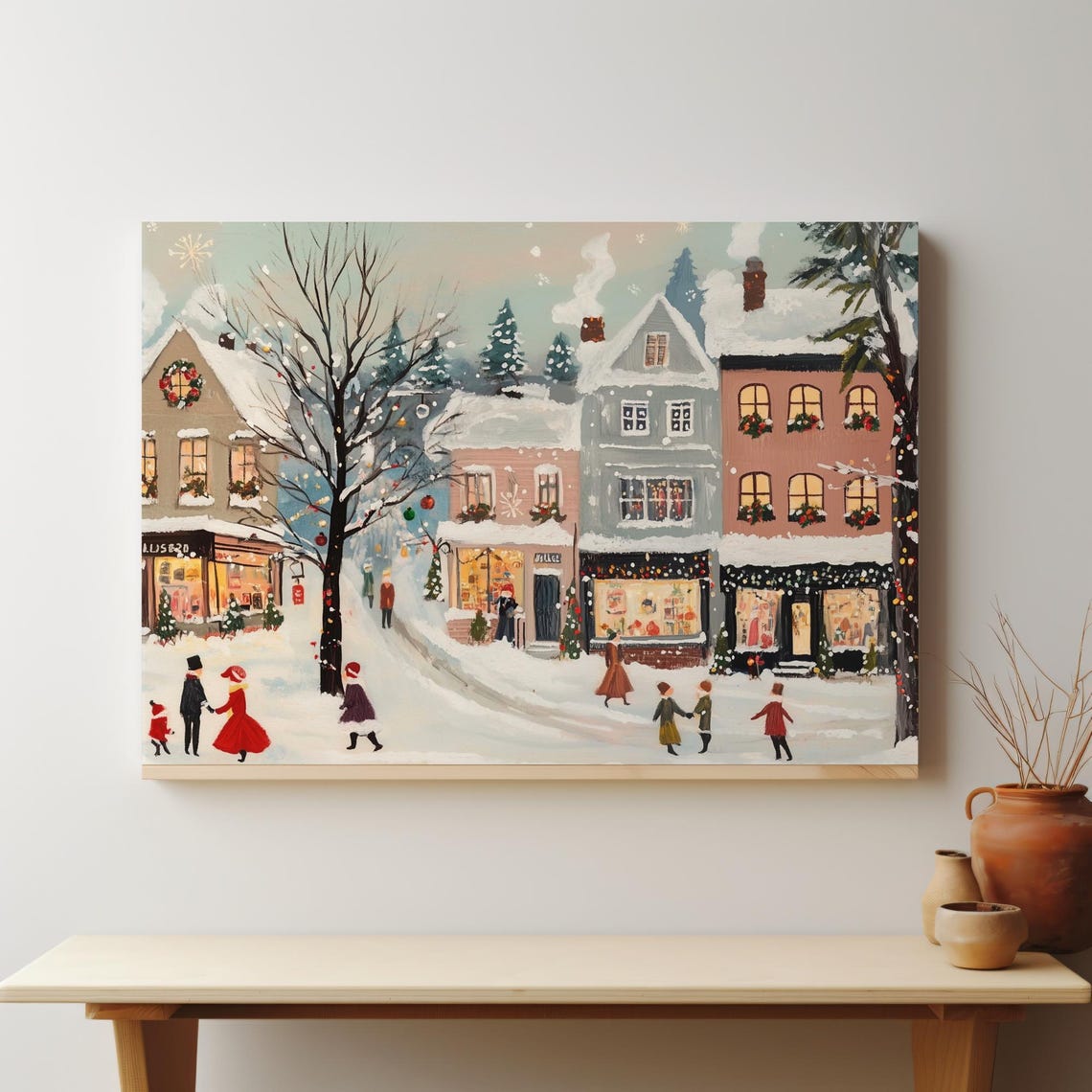 Vintage Christmas Village Square Holiday Shops Snow Scene Poster - Image 4