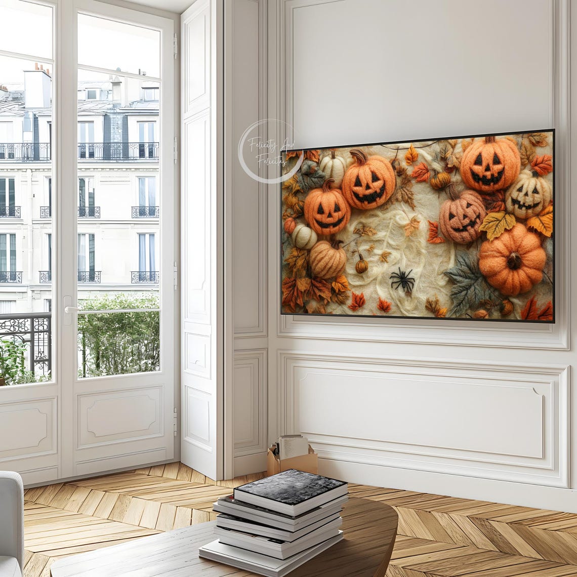 Felt Wool Halloween Pumpkins Jack O Lantern Fall Cozy Wall Art - Image 4