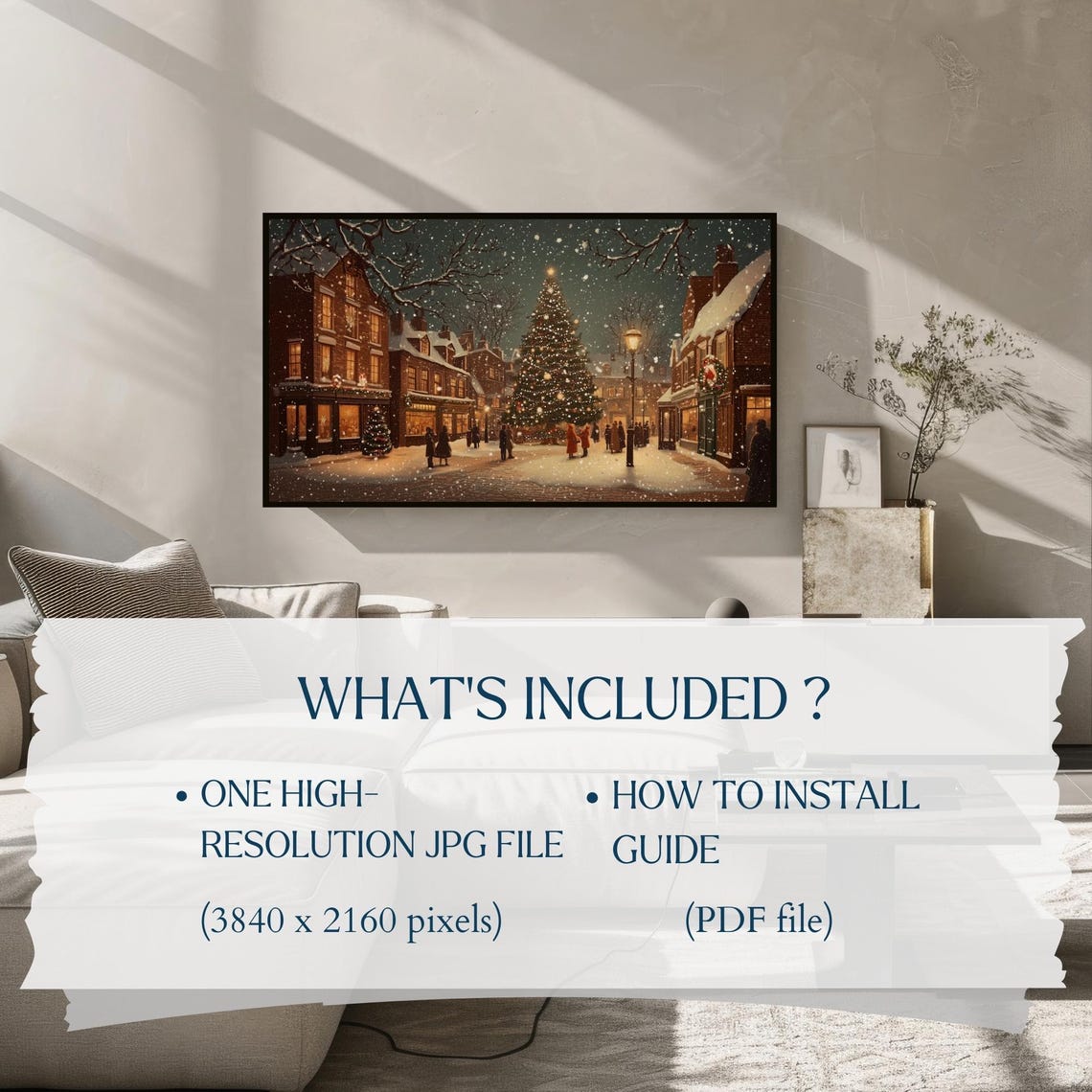 Christmas Eve Town Square Night Lit Tree Carolers Scene Poster - Image 2