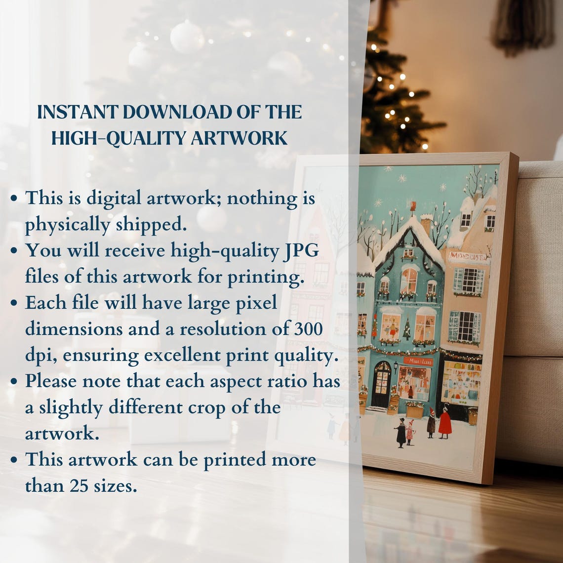 Charming Snowy Christmas Town Square Holiday Shops Folk Art Poster - Image 3