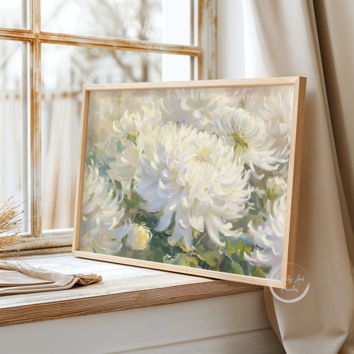 Neutral White Flower Botanical Summer Vintage Painting Art Poster