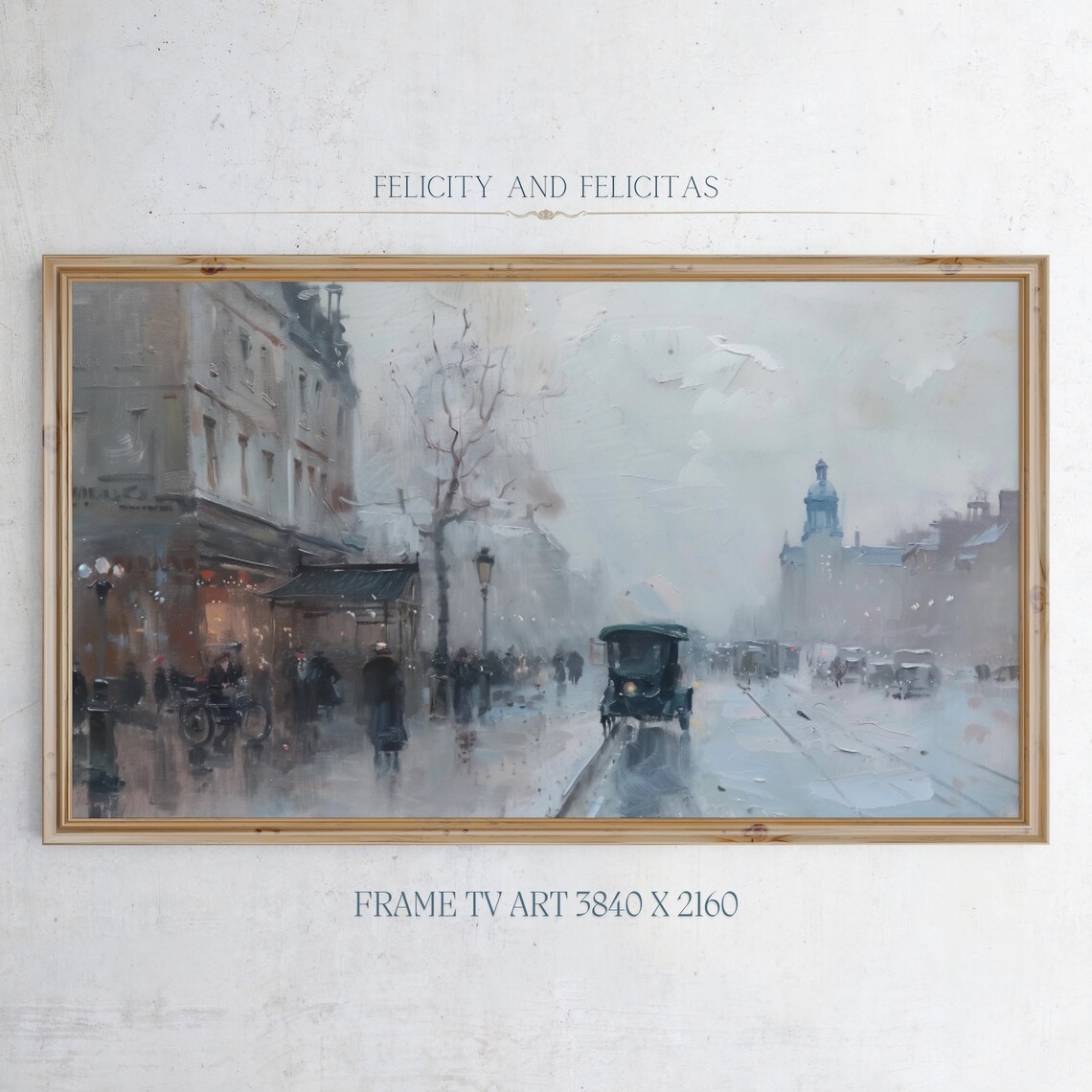 Misty Vintage City Street Classic Car Impressionist Rain Poster