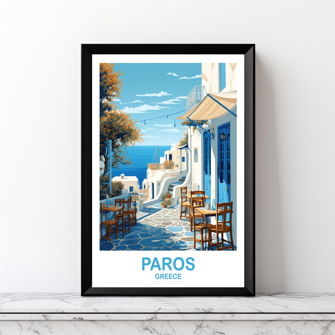 Paros Greece Travel Seaside Taverna Alley Whitewash Cyclades Poster