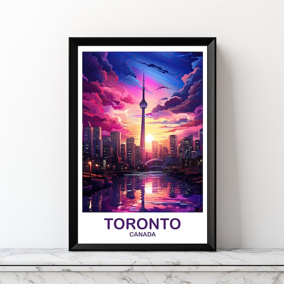 Toronto Canada Purple Sunset CN Tower Harbor Cityscape Art Poster