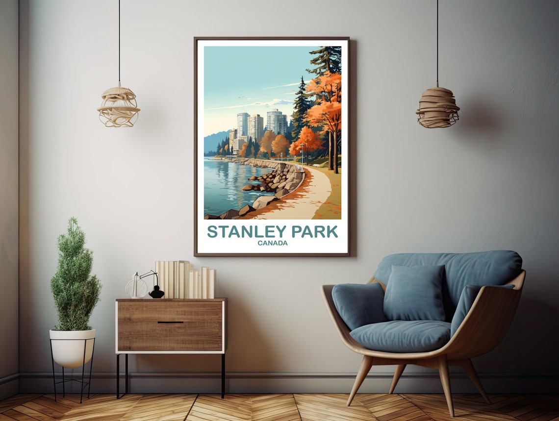 Stanley Park Canada Autumn Waterfront Path Fall Colors Art Poster - Image 3