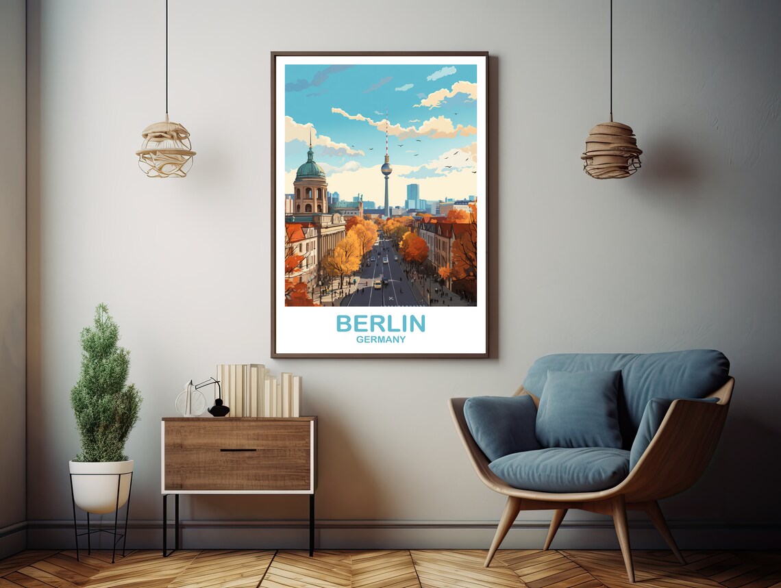Berlin Germany TV Tower Cathedral Autumn Street Travel Art Poster - Image 3