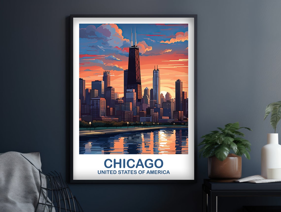 Chicago Travel Wall Art Illinois Travel Wall Art City Skyline Wall Art Usa Travel Art Chicago Travel Poster Travel Art T2nailch2 - Image 2