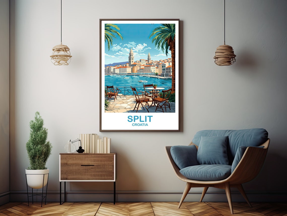 Split Croatia Seaside Terrace Cafe Old Town Palms Travel Art Poster - Image 3