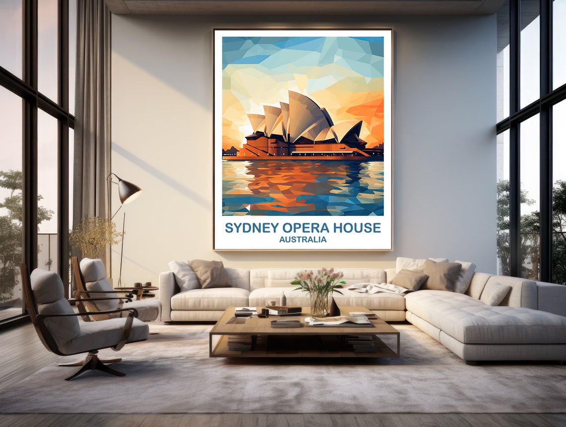 Sydney Opera House Geometric Sunset Harbour Reflection Art Poster - Image 2