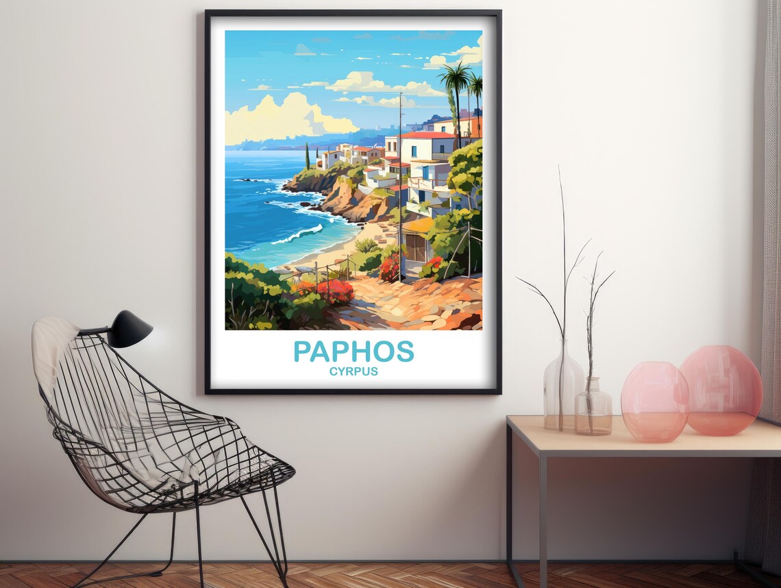 Paphos Cyprus Travel Poster, Europe Wall Art Print - Image 2
