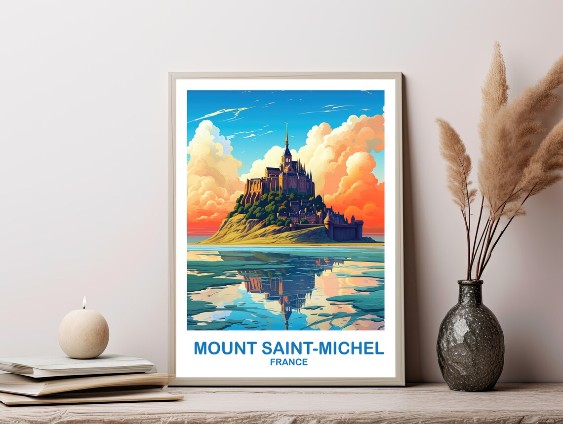 Mont Saint Michel France Abbey Island Reflection Travel Art Poster - Image 2