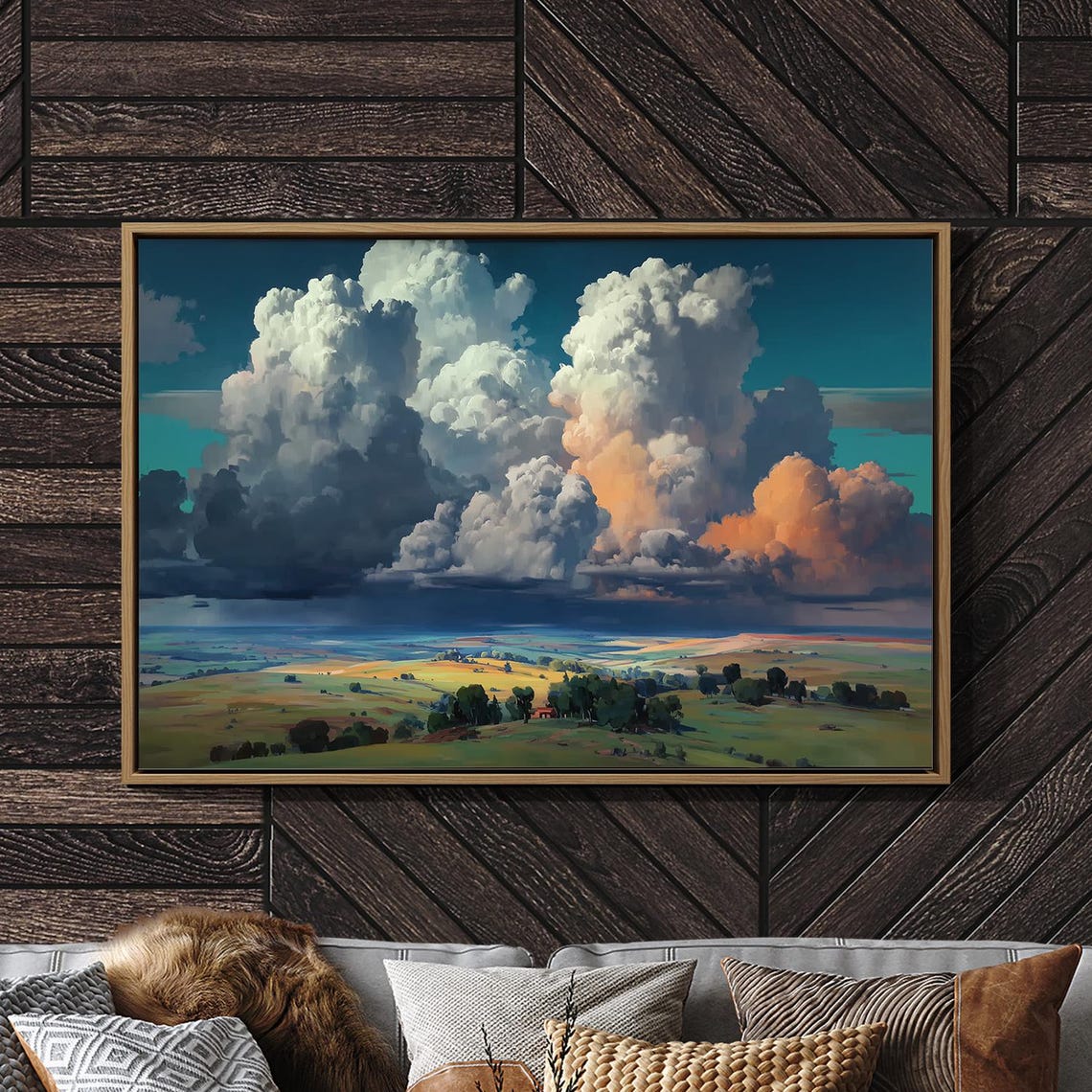 Dramatic Storm Clouds Over Rolling Countryside Landscape Poster