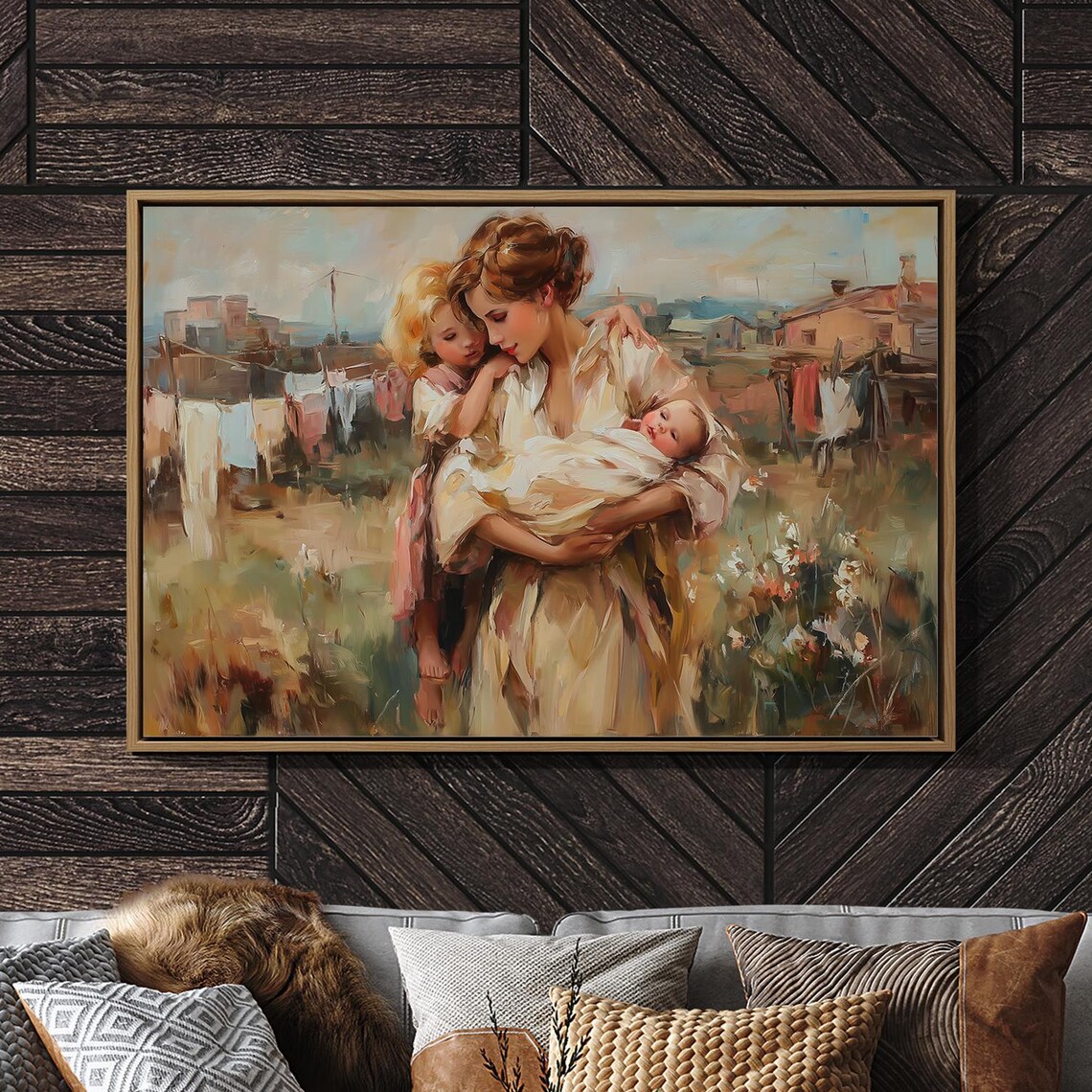 Loving Mother Embracing Her Children Impressionist Painting Art Poster