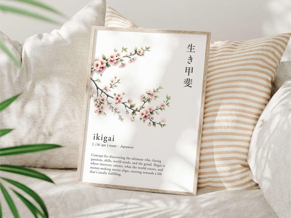 Flower Ikigai Definition Wall Art Japanese Language Poster Self Discovery Mindfulness