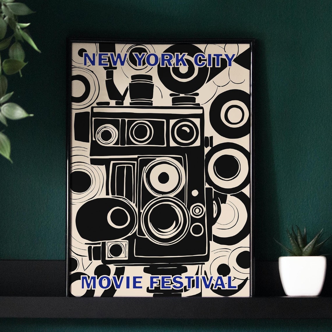 Movie Festival Poster Nyc Film Festival Print Giclee Reproduction Movie Art Print Retro Film Festival Airbnb Wall Decor Black Beige