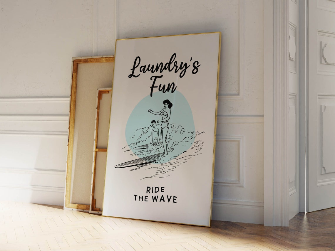 Ride the Wave Laundrys Fun Surf Pin Up Laundry Room Wall Art