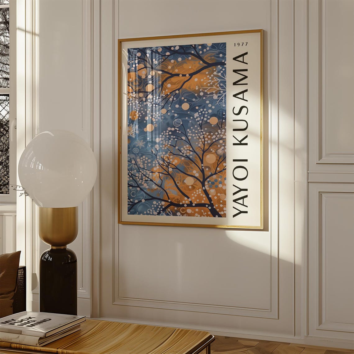Yayoi Kusama 1977 Winter Trees Orange Navy Dotted Style Print - Image 2