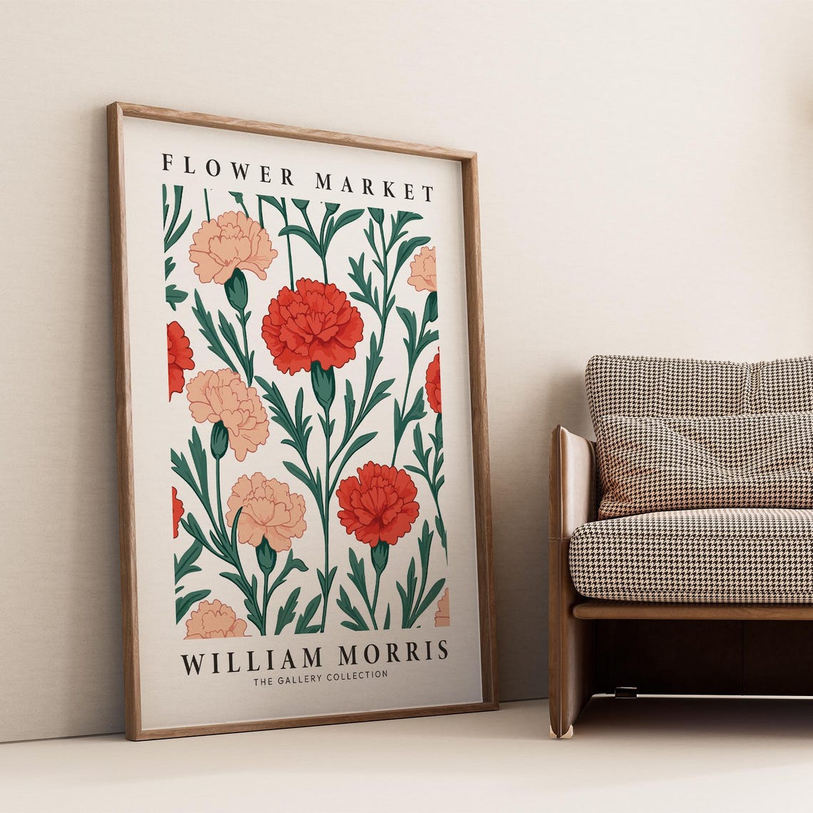William Morris Flower Market Red Peach Carnation Pattern Poster