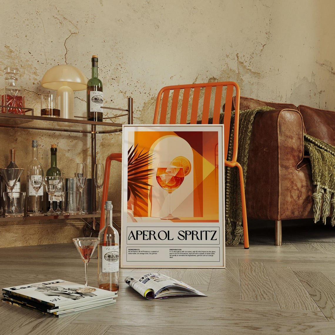 Aperol Spritz Cocktail Recipe Orange Art Deco Kitchen Bar Art Print - Image 3