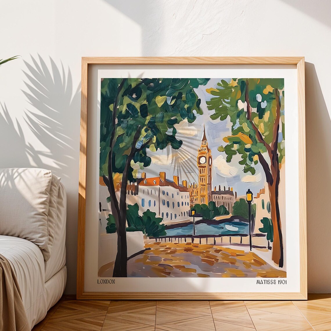 London Big Ben Thames Riverside Walkway Trees Matisse Poster - Image 2