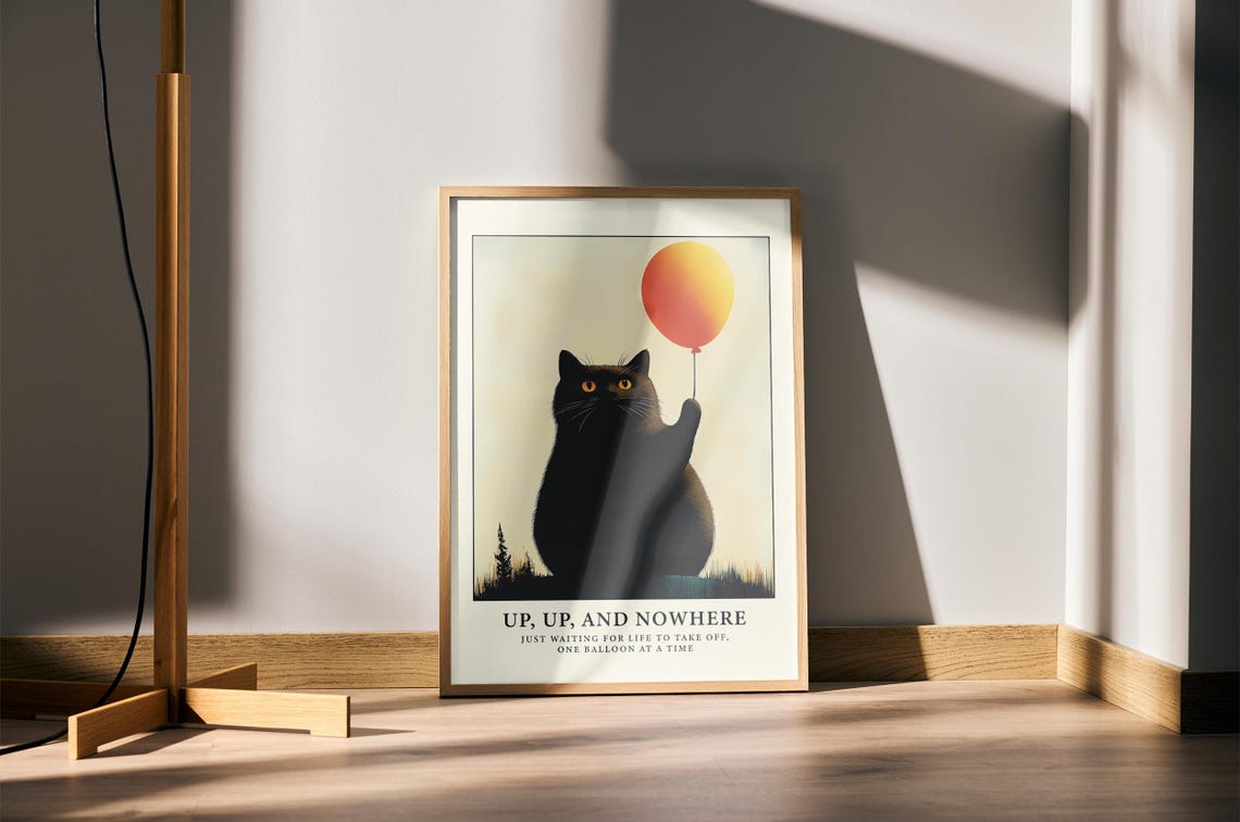 Fat Cat Wall Art For Living Room Print For Living Room Poster Black Cat Print For Bedroom Wall Art Cat With Balloon Poster For Bedroom Print - Image 4