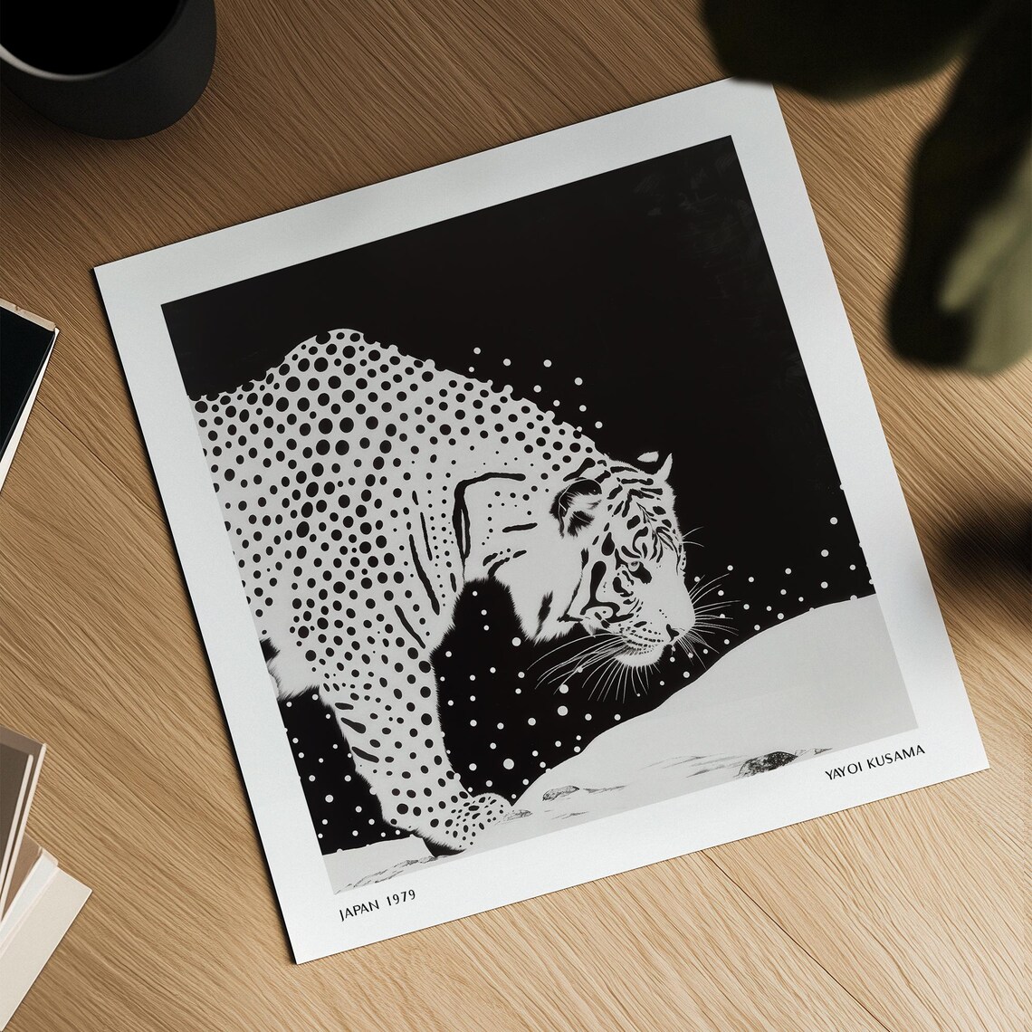 Dotted Black And White Tiger Portrait Square Yayoi Kusama Poster - Image 3