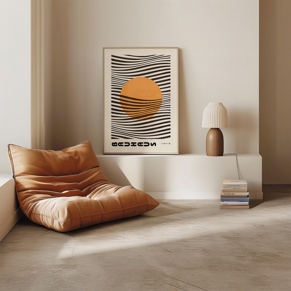Bauhaus 1919 Orange Sun Black Wavy Line Retro Modern Art Poster - Image 3