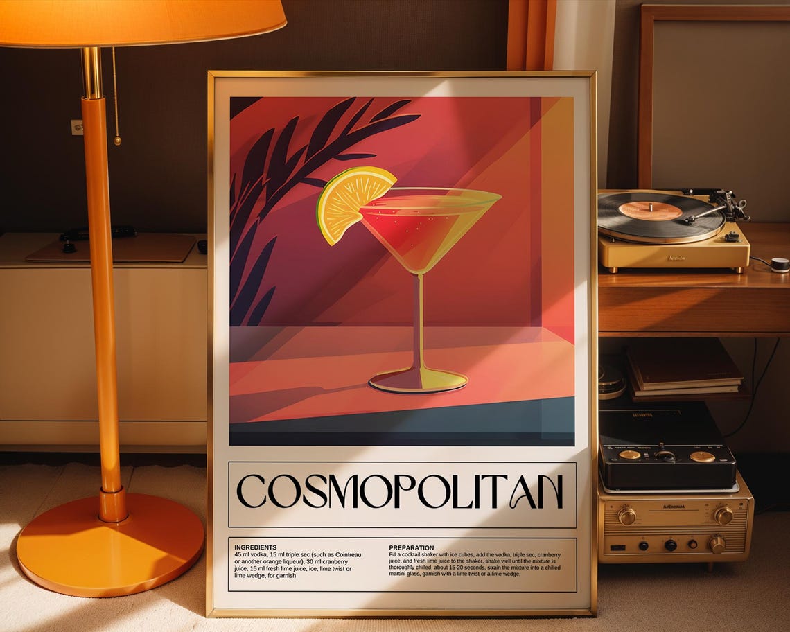Cosmopolitan Cocktail Recipe Poster Retro Bar Art Bold Citrus Design - Image 2