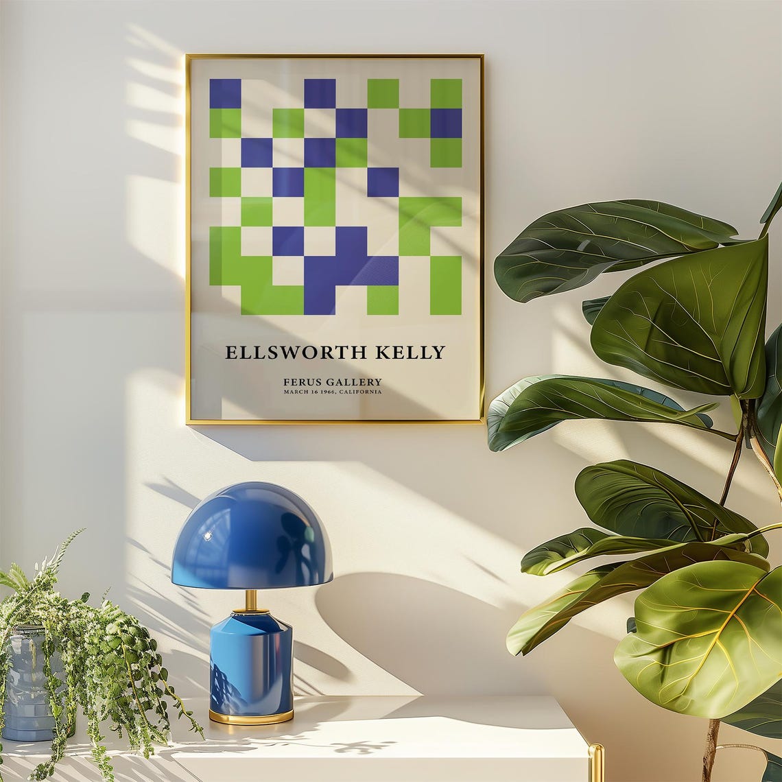 Ellsworth Kelly Green Blue Checkerboard Abstract Pattern Poster - Image 2