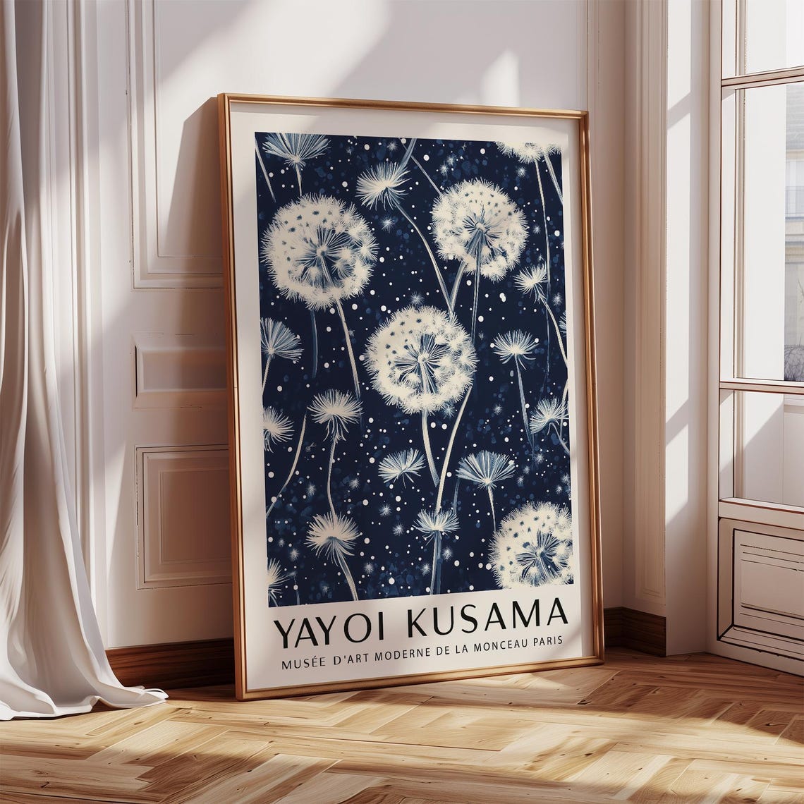 Yayoi Kusama Dandelion Navy Blue Night Botanical Exhibition Print
