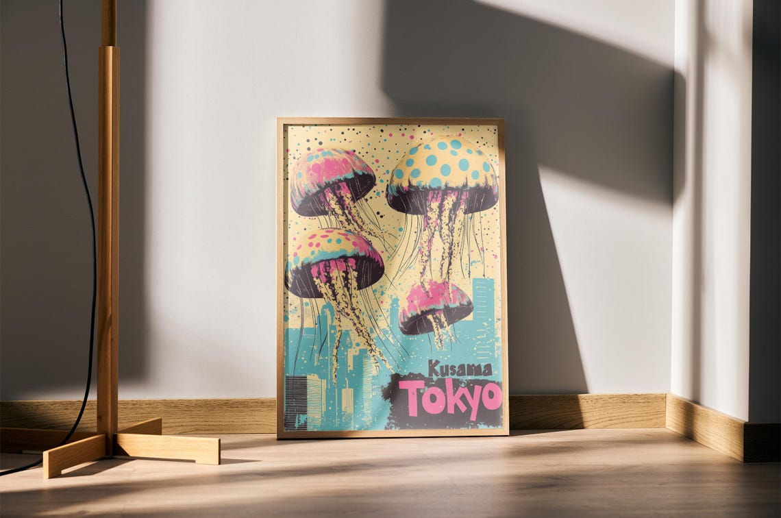 Kusama Tokyo Pop Art Jellyfish Polka Dot City Skyline Bold Poster - Image 4