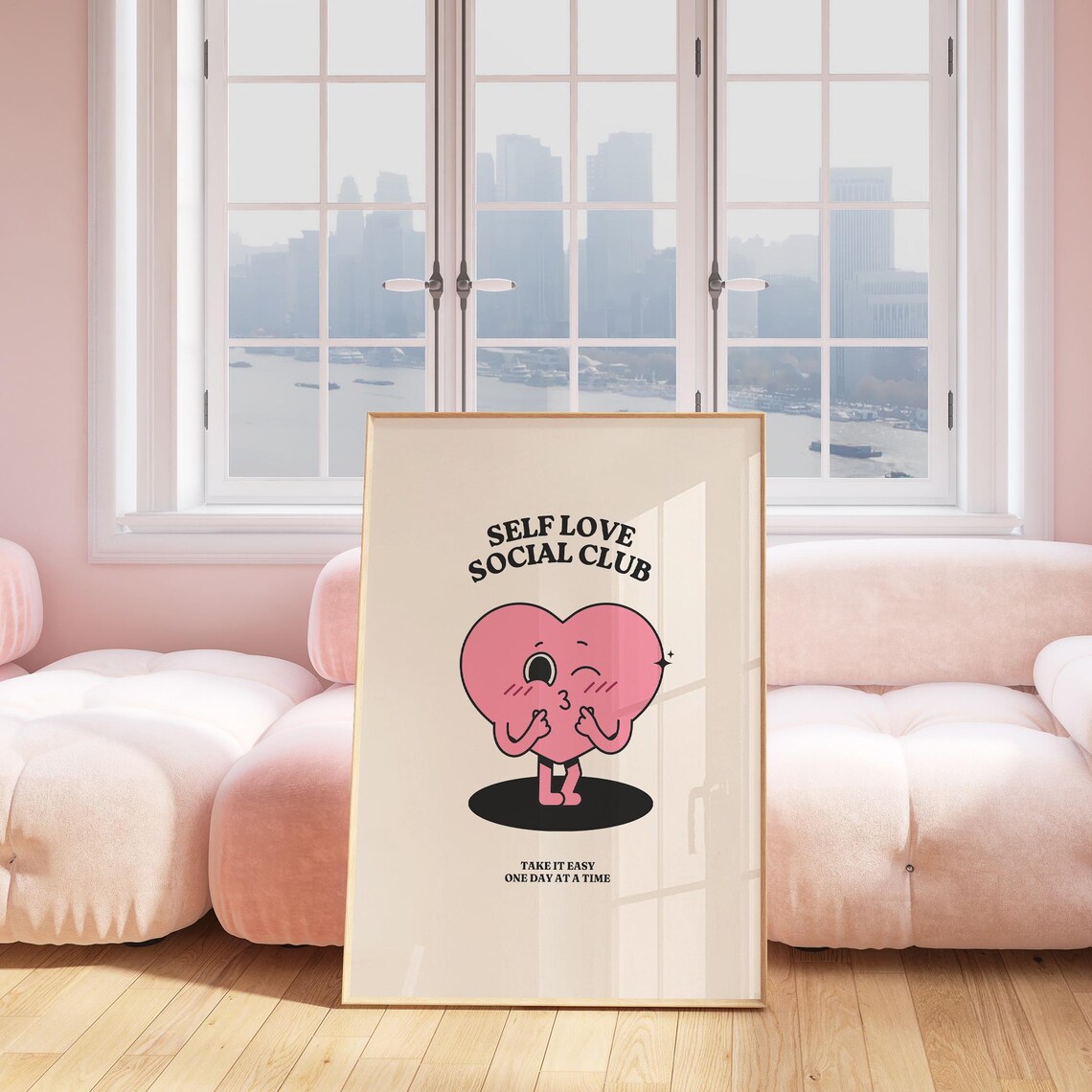 Self Love Social Club Cute Pink Heart Character Quote Poster - Image 4