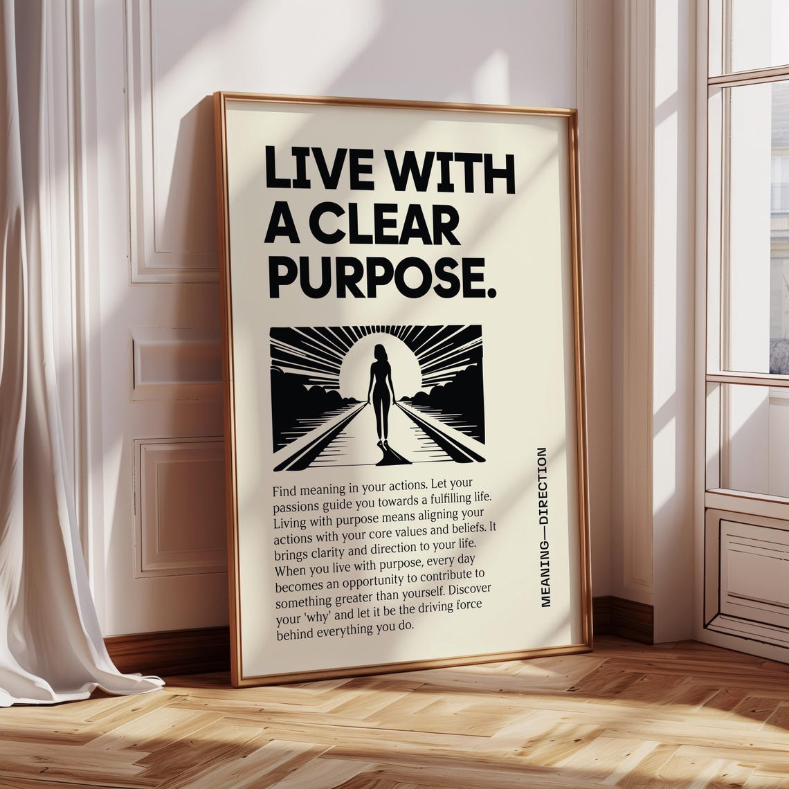 Live With A Clear Purpose Black White Motivational Quote Poster